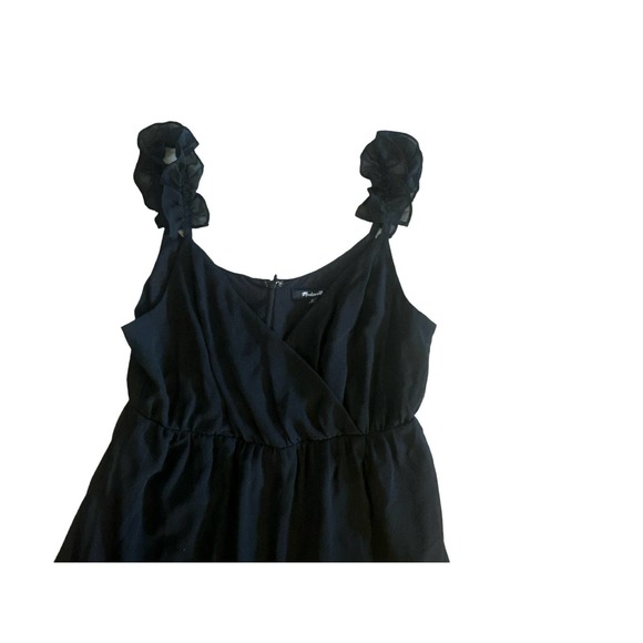 NWT Women 6P Petite Madewell L8867 Ruffle-Strap Wrap Dress Black Cami Sleeveless - Picture 2 of 5